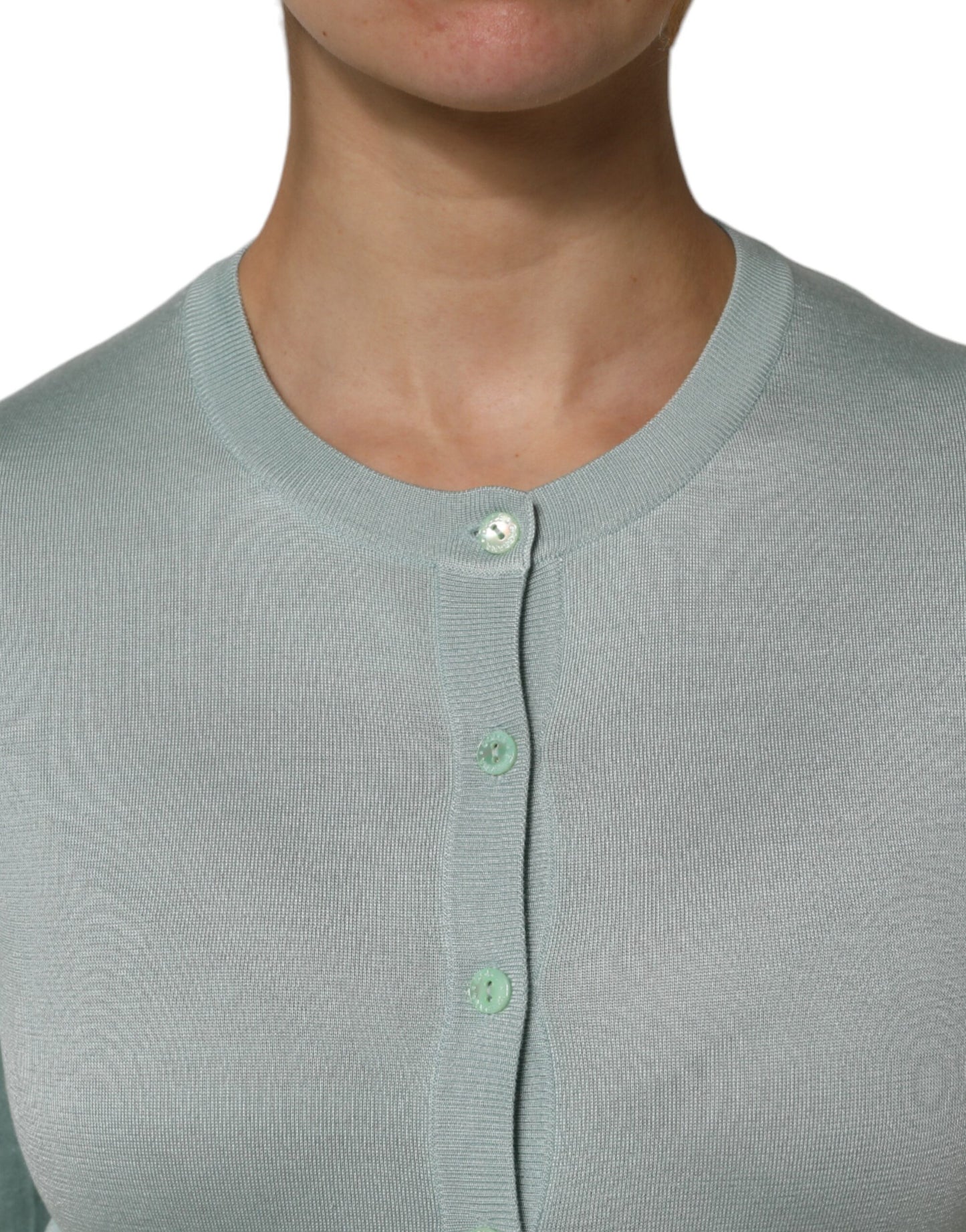 Light Green Silk Button Down Cardigan Sweater