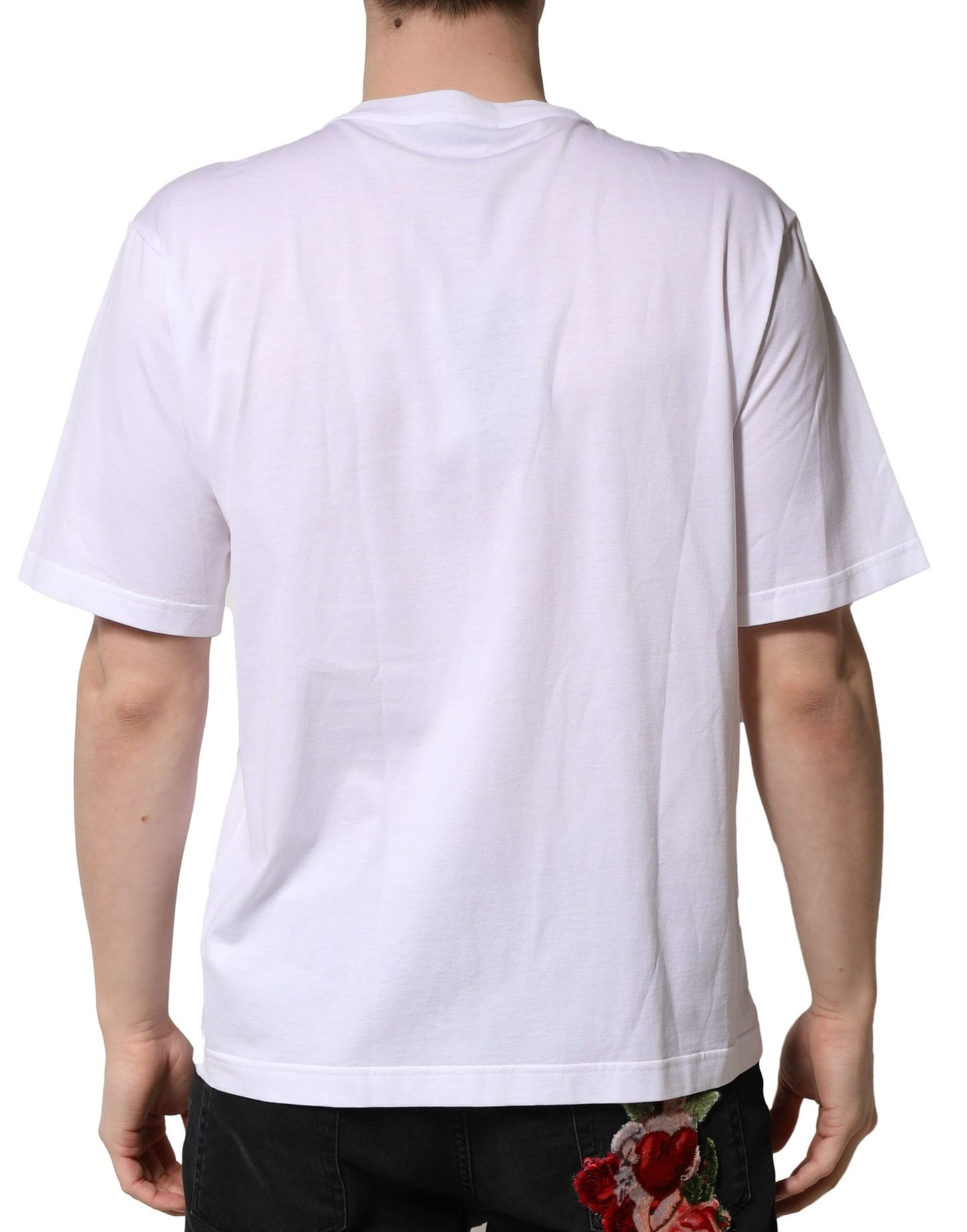 White Embellished Cotton Crew Neck T-shirt