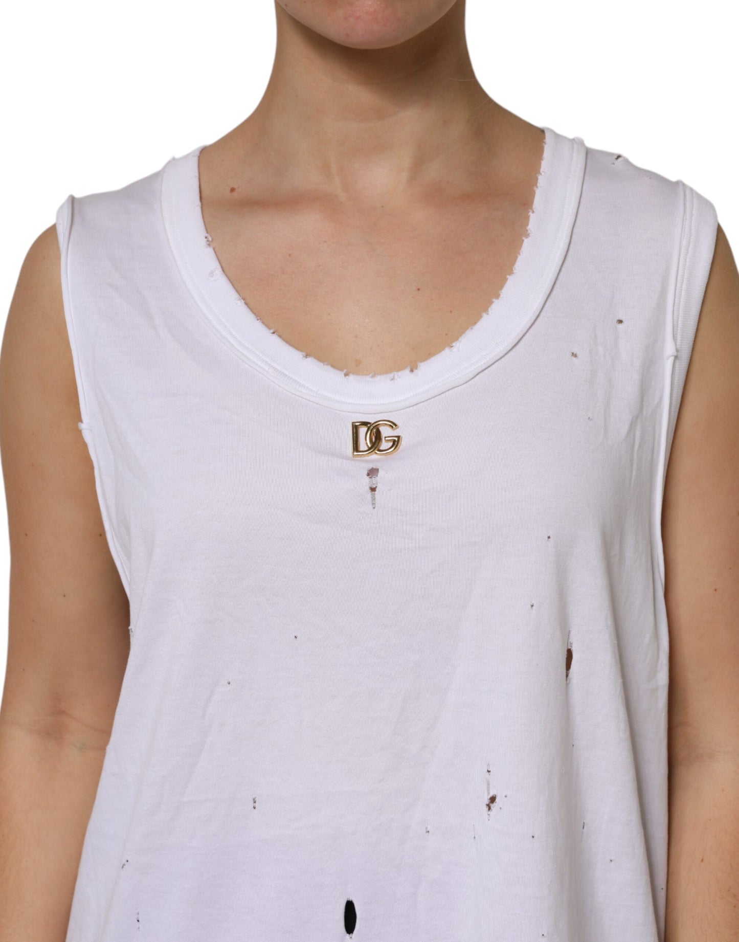 White Cotton Sleeveless Round Neck Tank Top