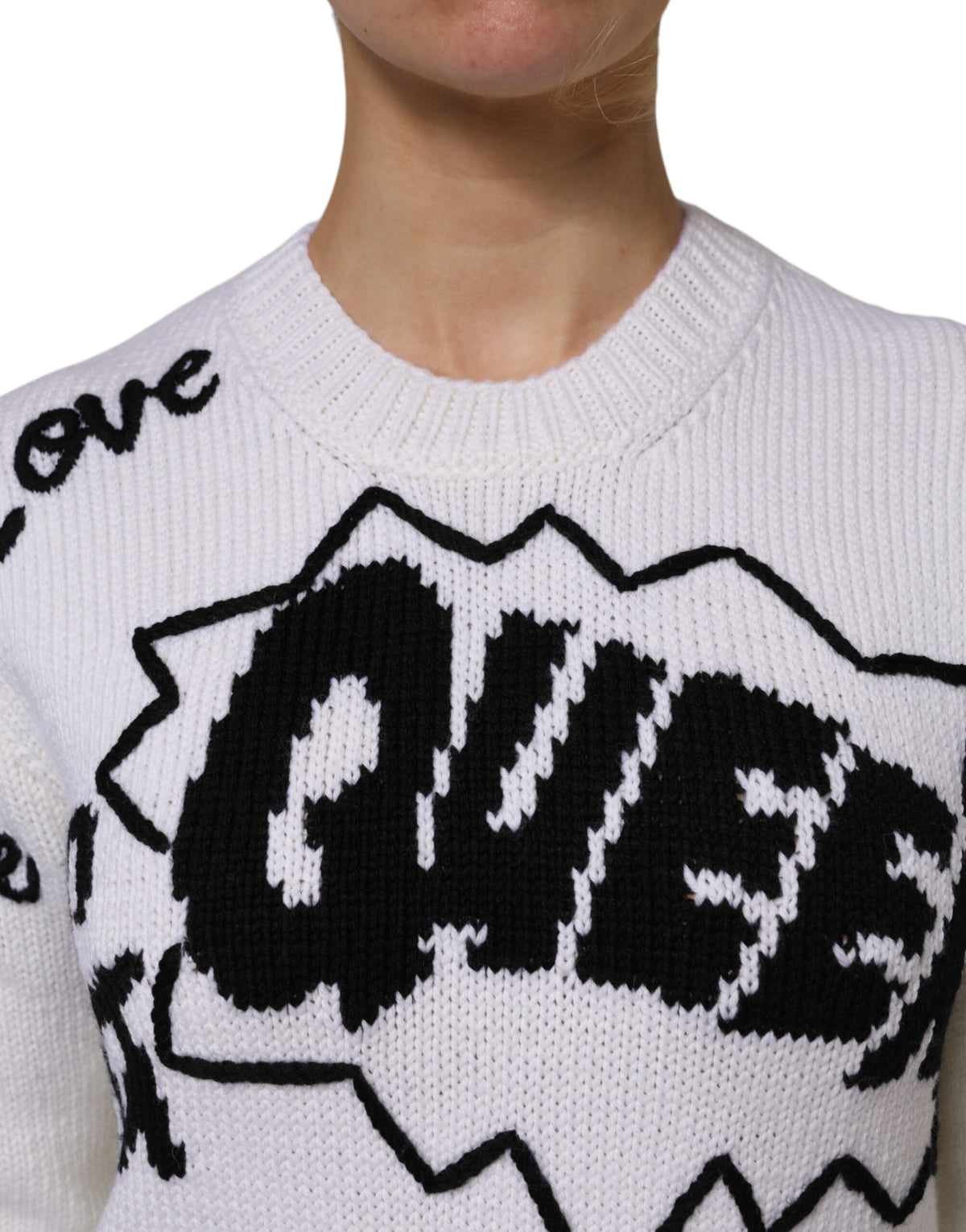 Dolce & Gabbana White Wool Knit Crew Neck Pullover Sweater