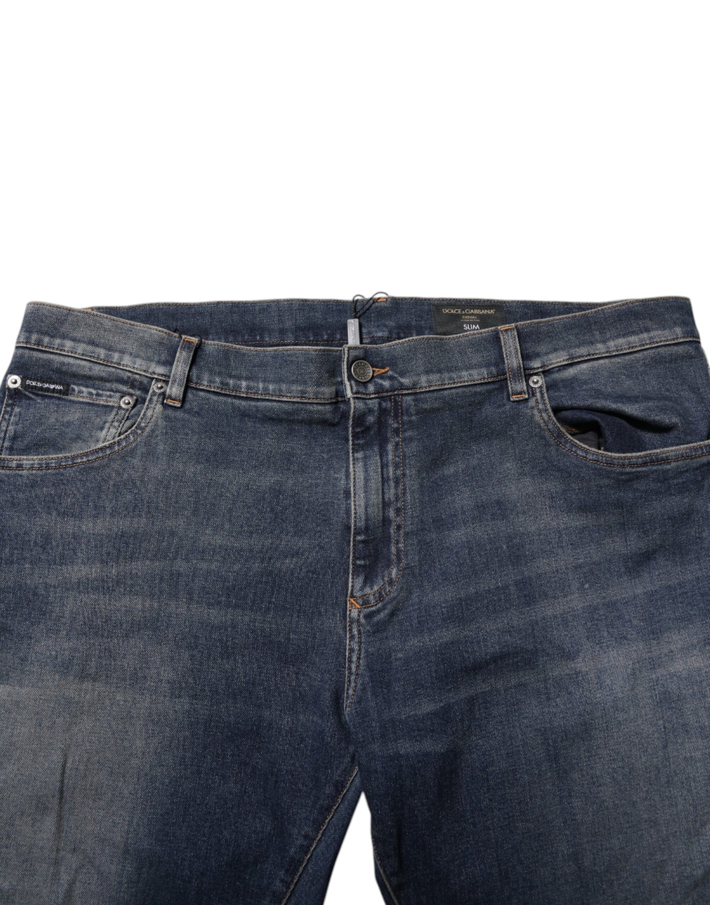 Blue Cotton Logo Plaque Slim Denim Jeans