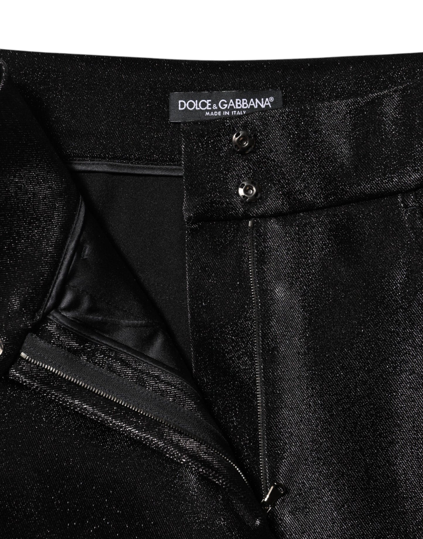 Black Cotton Stretch Lurex Thread Skinny Pants