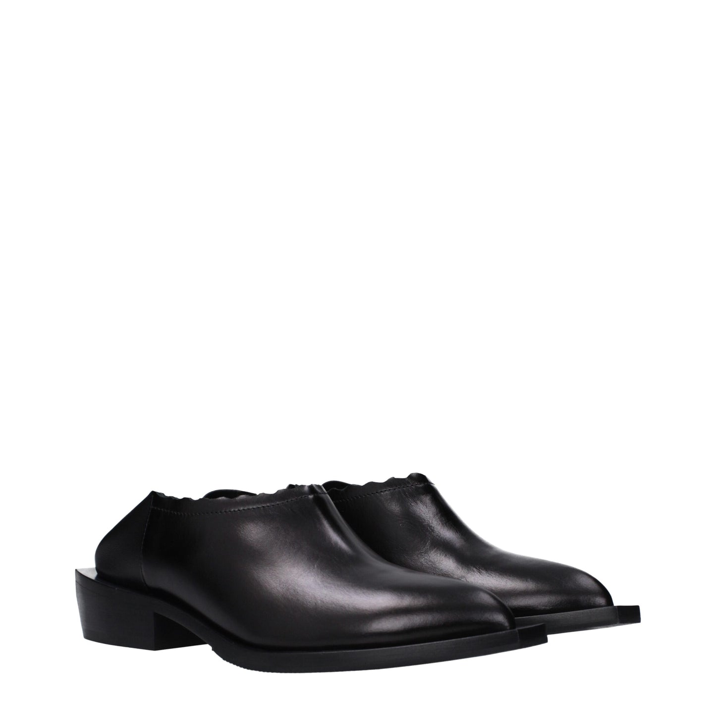 Black Leather Mules