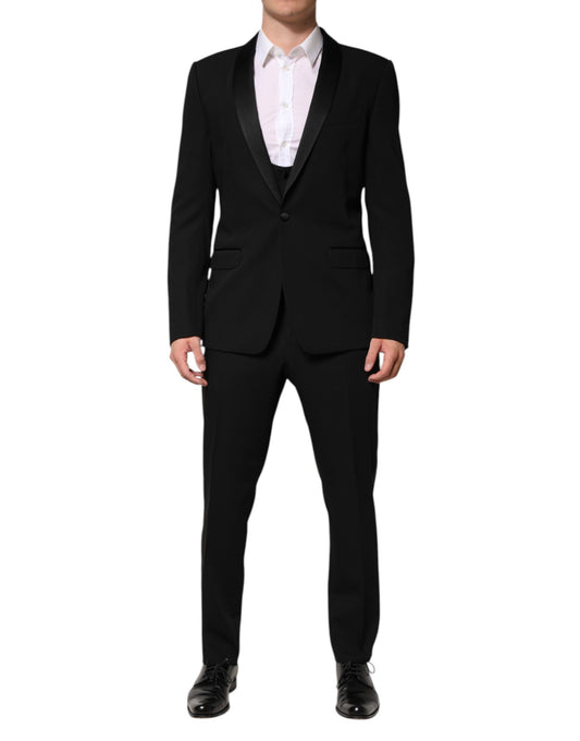 Dolce & Gabbana Black Wool 3 Piece Single Breasted Suit