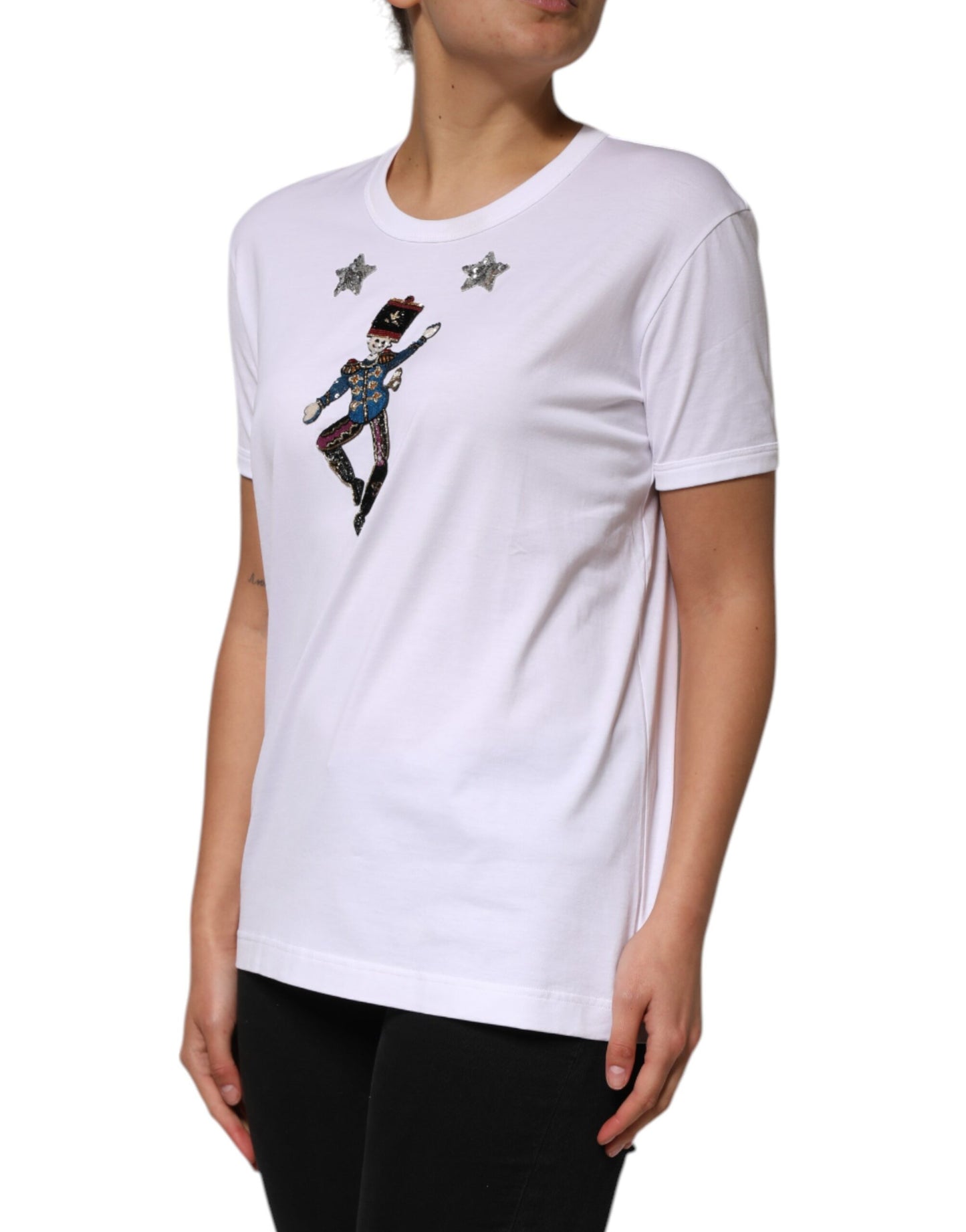 White Cotton Sequin Embellished Top T-shirt