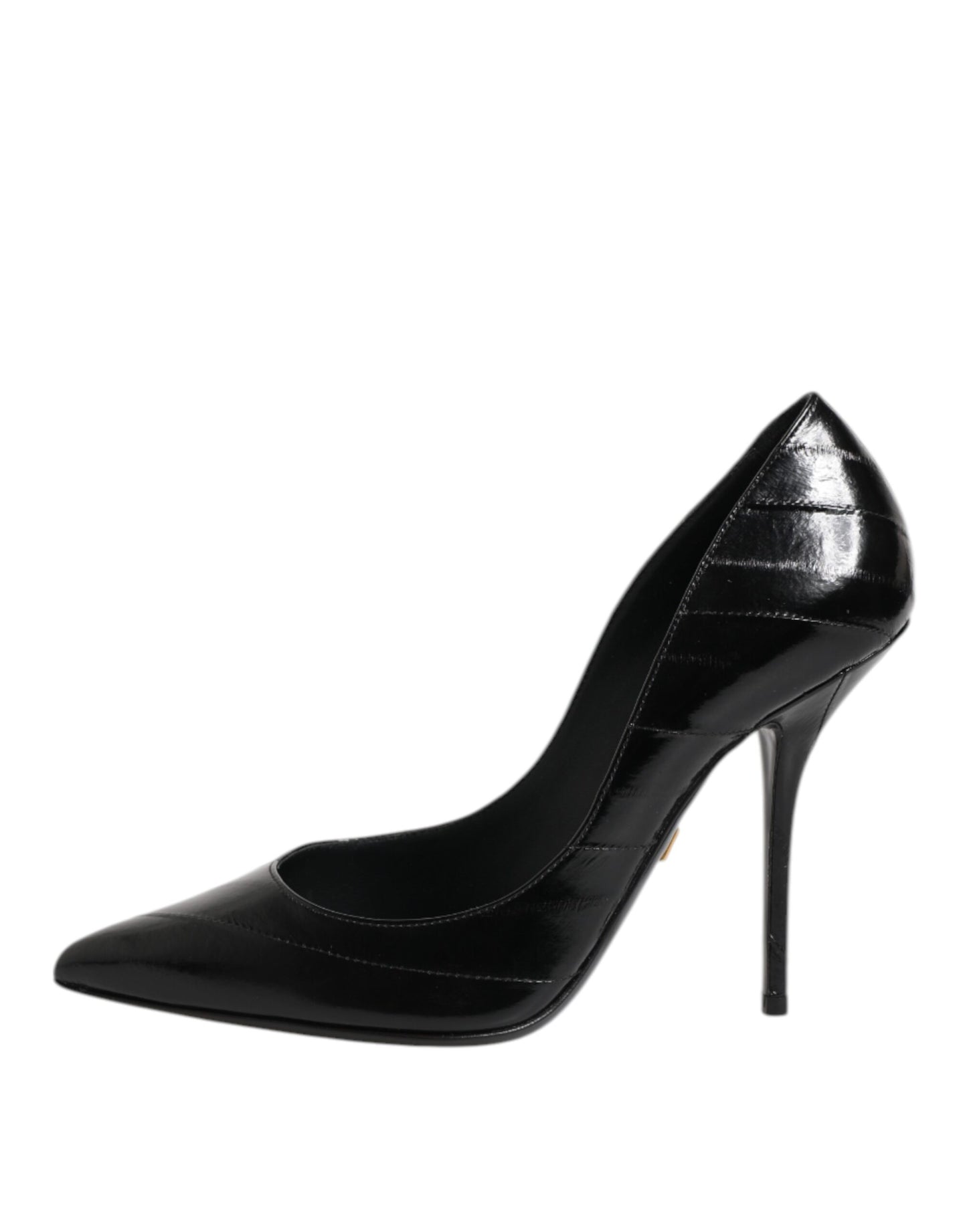 Black Leather Stiletto High Heels Pumps Shoes