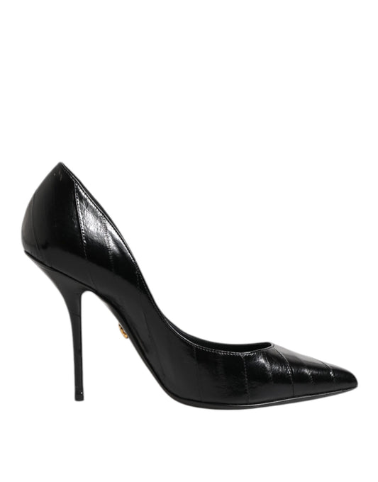 Dolce & Gabbana Black Leather Stiletto High Heels Pumps Shoes