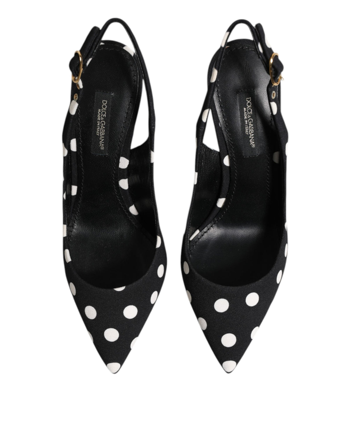Dolce & Gabbana Black White Dotted Stiletto Slingback Shoes