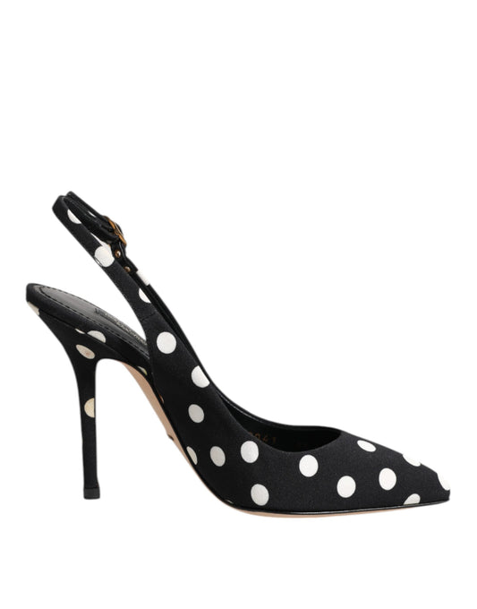 Dolce & Gabbana Black White Dotted Stiletto Slingback Shoes
