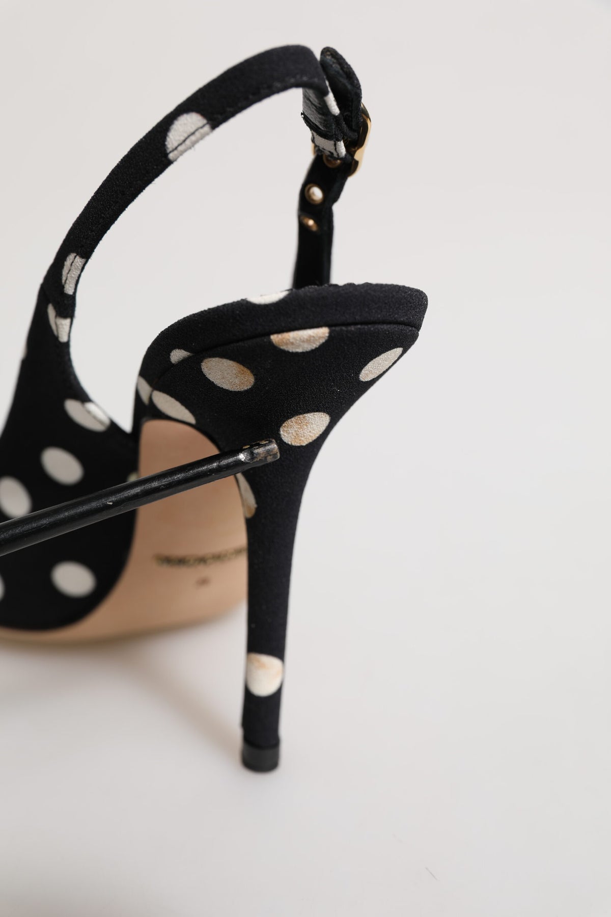 Dolce & Gabbana Black White Dotted Stiletto Slingback Shoes