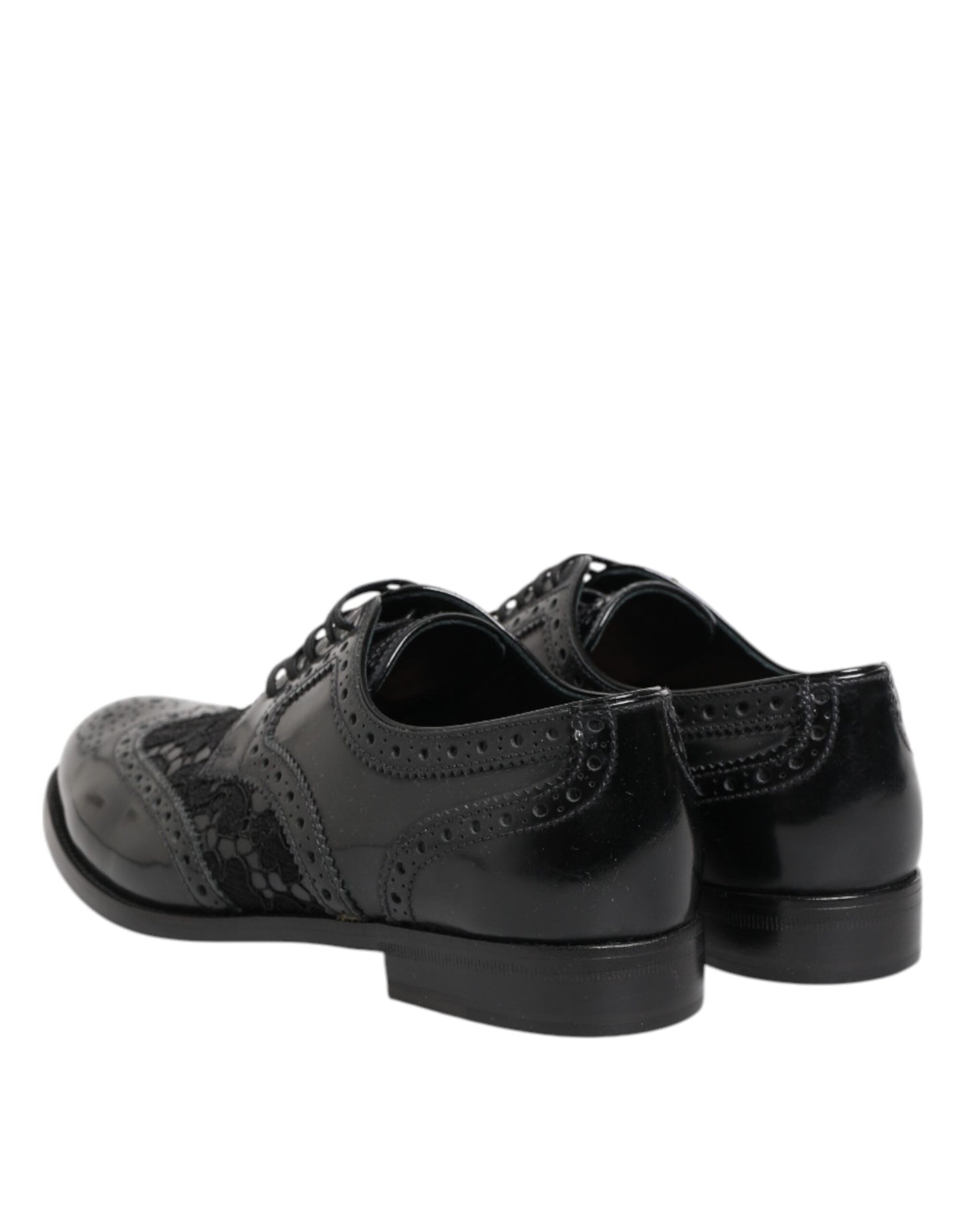 Black Leather Floral Lace Dress Formal  Shoes