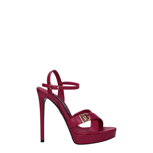 Dolce & Gabbana Pink Leather Platform Sandals