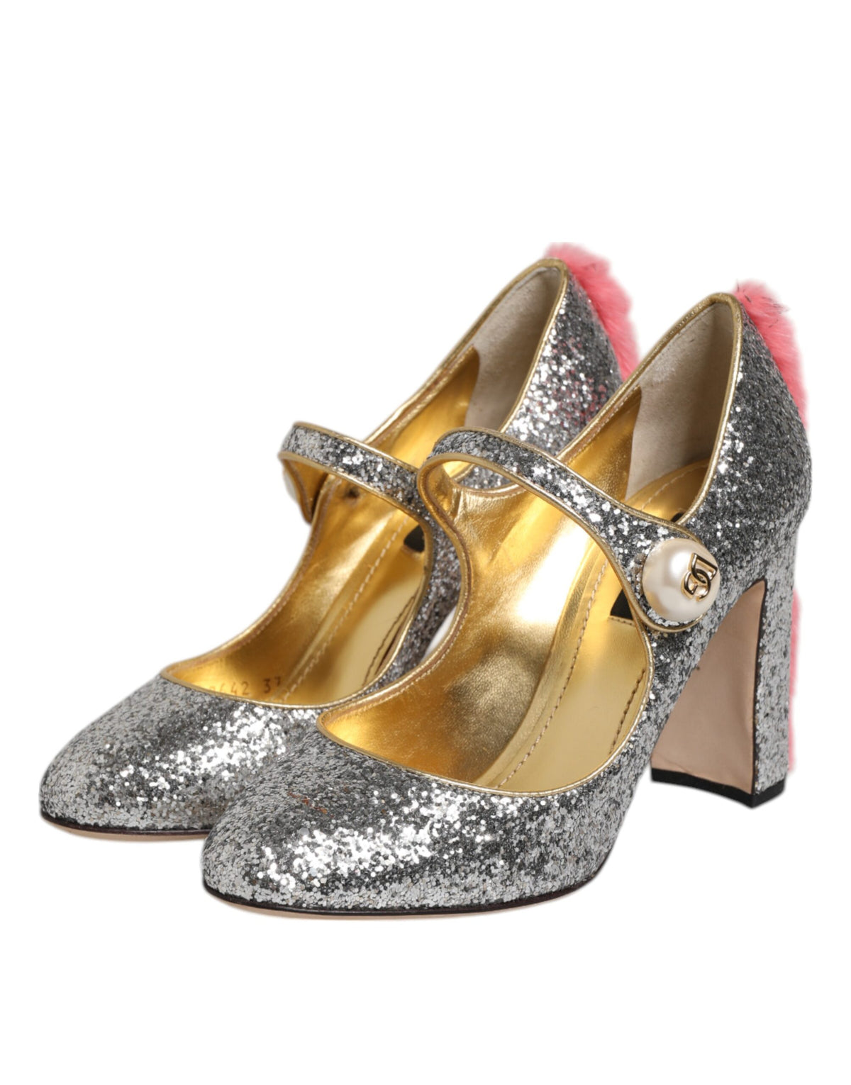 Dolce & Gabbana Silver Glitter Mink Fur VALLY Pump Shoes