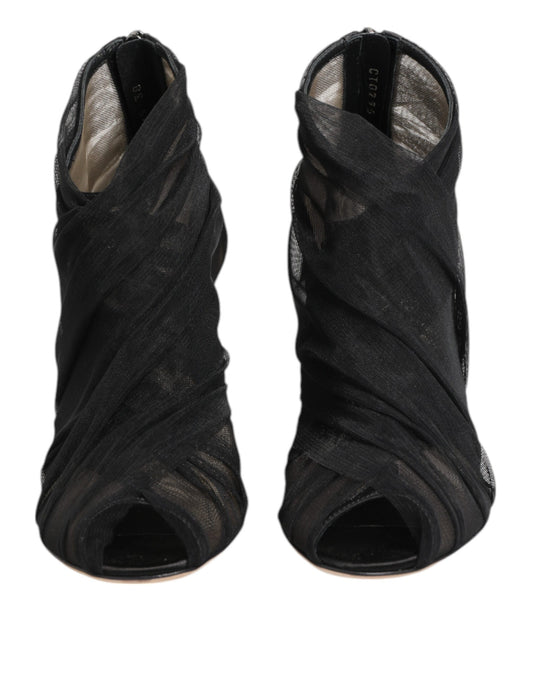 Black Mesh Stiletto Heels Ankle Boots Shoes