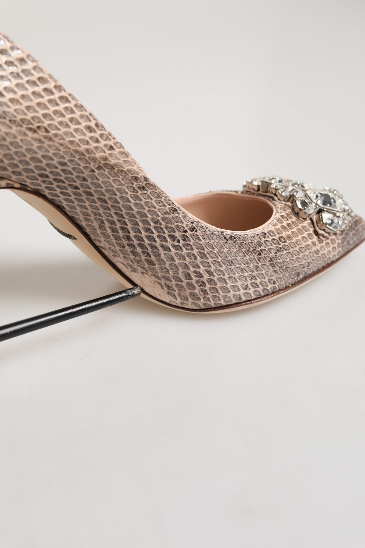 Dolce & Gabbana Beige Leather Crystal Embellished Pumps Shoes