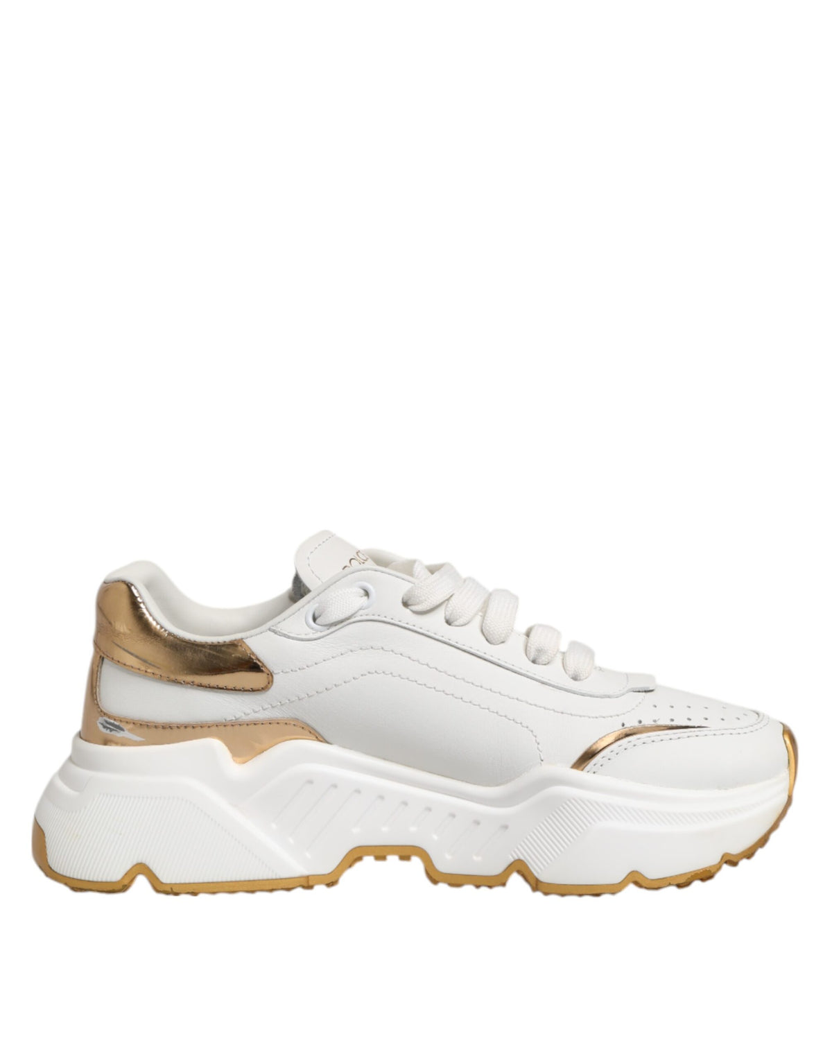 Dolce & Gabbana White Gold DAYMASTER Leather Sneakers Shoes