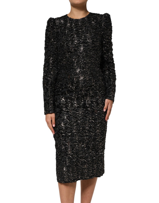 Dolce & Gabbana Black Sequin Bouclé Tweed Sheath Dress