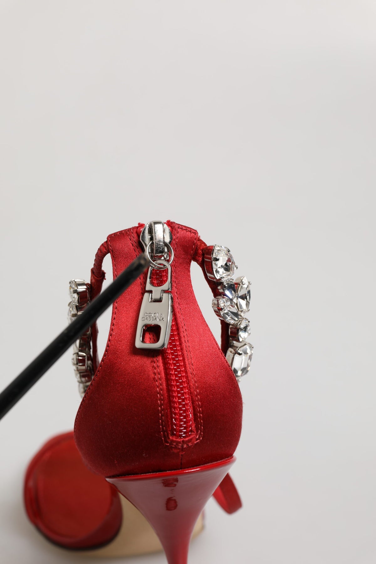 Dolce & Gabbana Red Satin Crystals Keira Sandals Heels Shoes