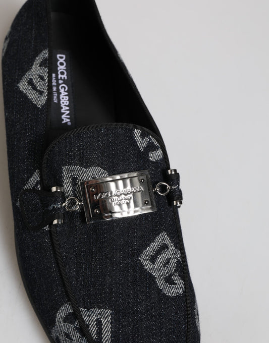 Blue Logo Cotton Loafers Formal Dress Shoes