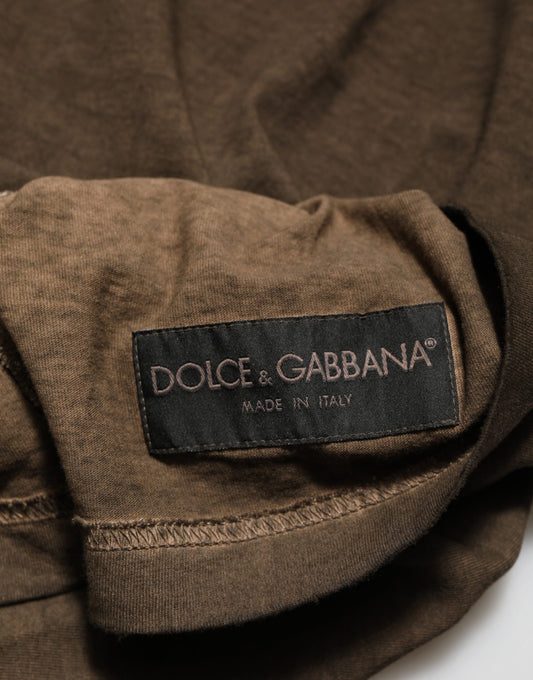 Dark Brown Cotton Tattered Logo Men T-shirt