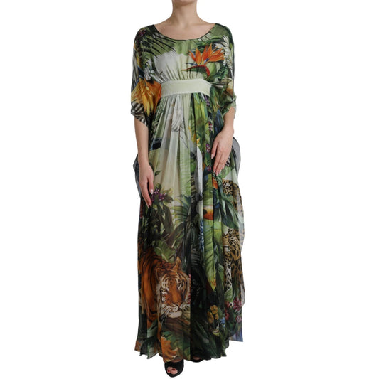 Dolce & Gabbana Multicolor Silk Jungle Print Women Maxi Dress