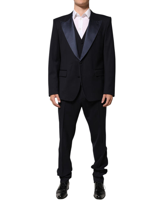 Dolce & Gabbana Dark Blue 3 Piece Wool Silk Blend Suit SICILIA