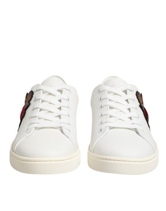 White Leather Sacred Heart Patch Sneakers Shoes