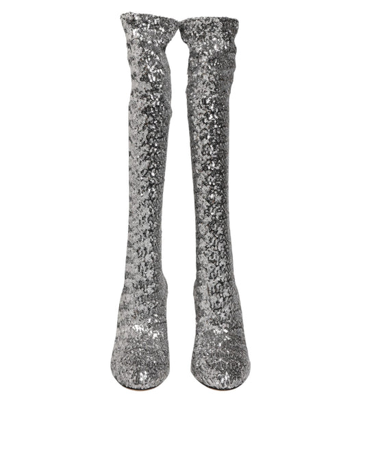 Shoes Silver Sequins Glitter High Heel Boot Shoes