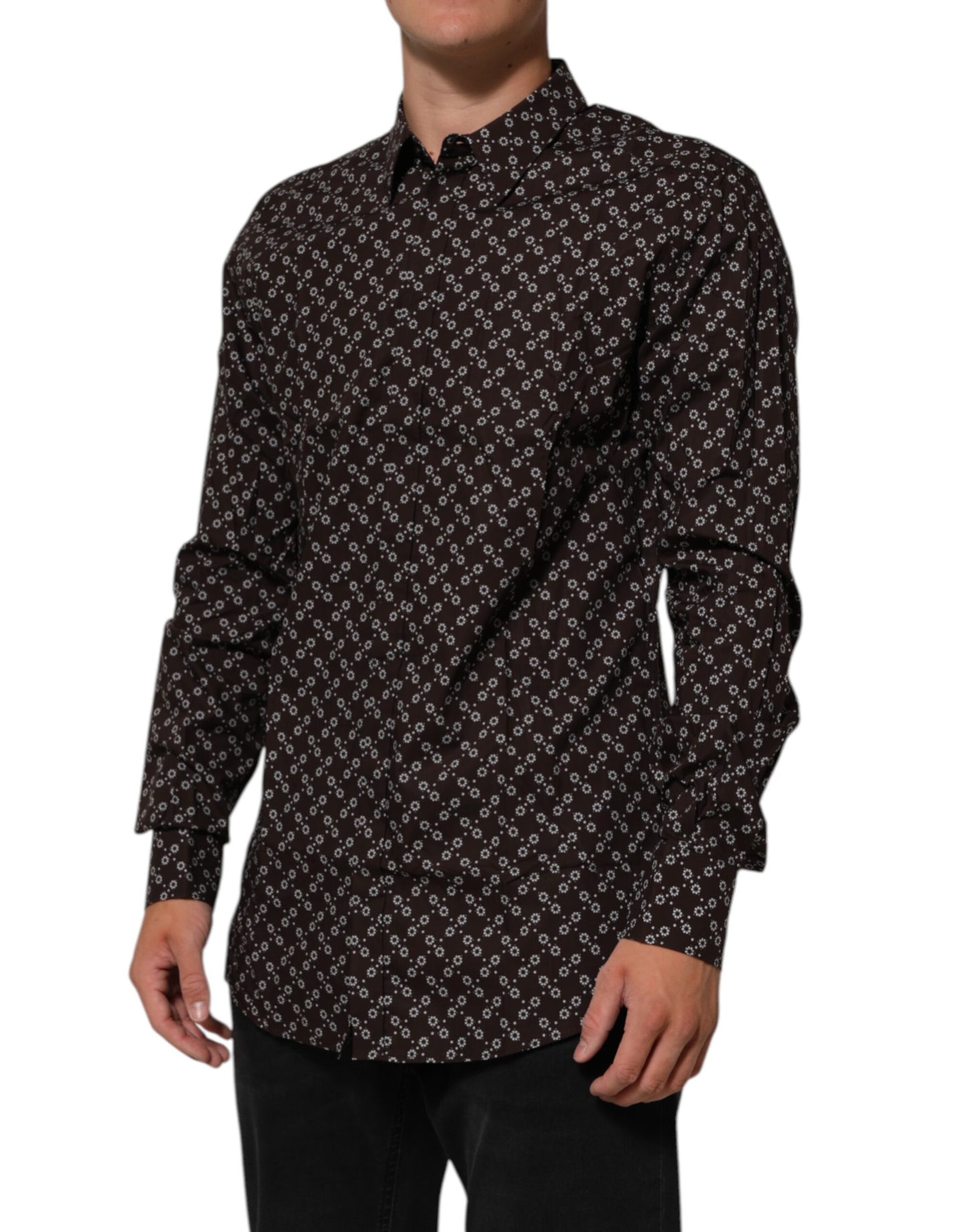 BrownFloral Collared GOLD Formal Dress Shirt