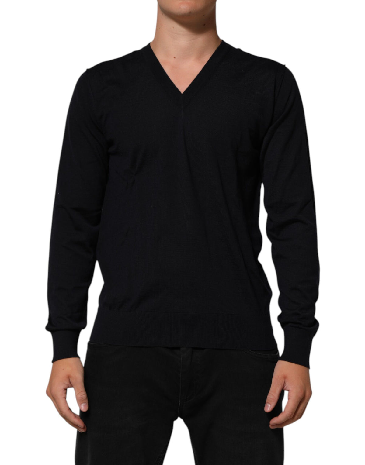 Dolce & Gabbana Black Cashmere Knit V-Neck Pullover Sweater