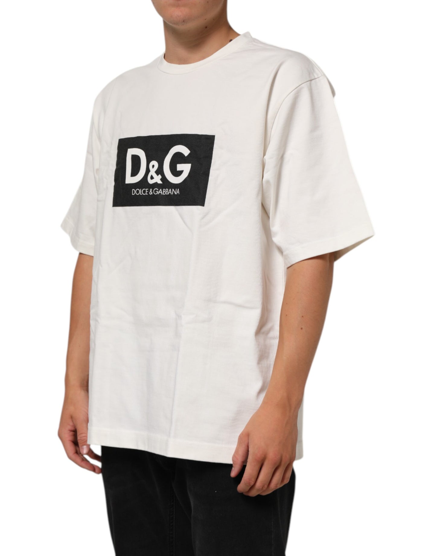 White Logo Print Cotton Crew Neck Men T-shirt