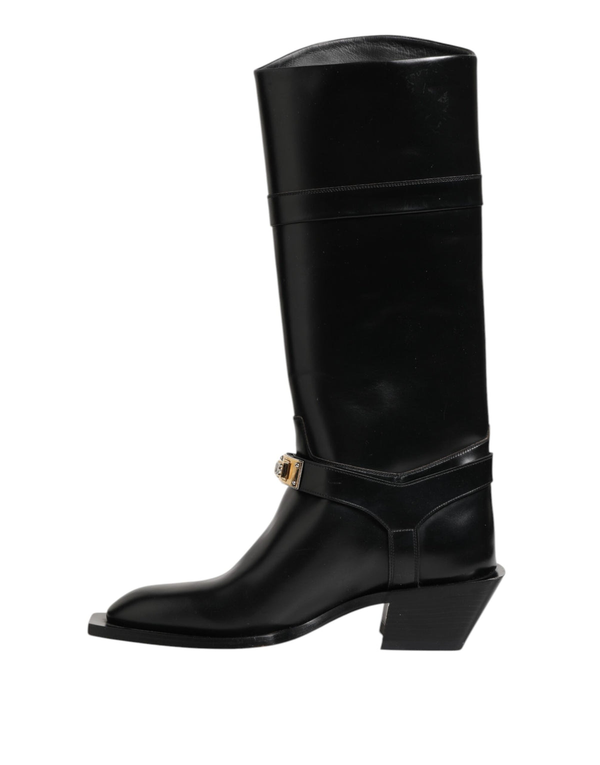 Dolce & Gabbana Black Logo Plaque Over The Calf Boots Shoes