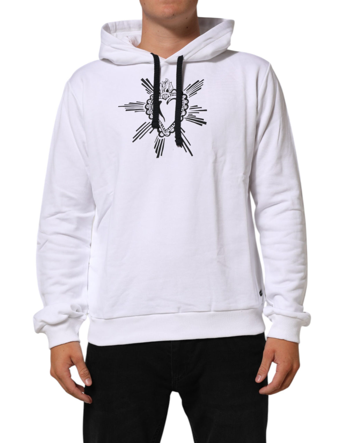 Dolce & Gabbana White Sacred Heart Hooded Sweatshirt Sweater
