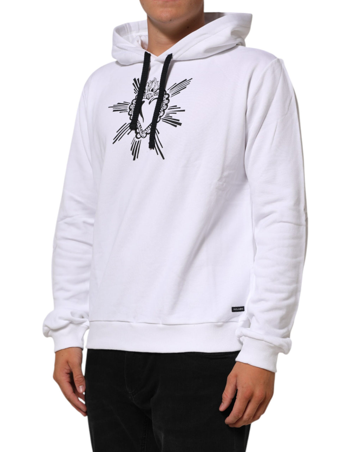Dolce & Gabbana White Sacred Heart Hooded Sweatshirt Sweater