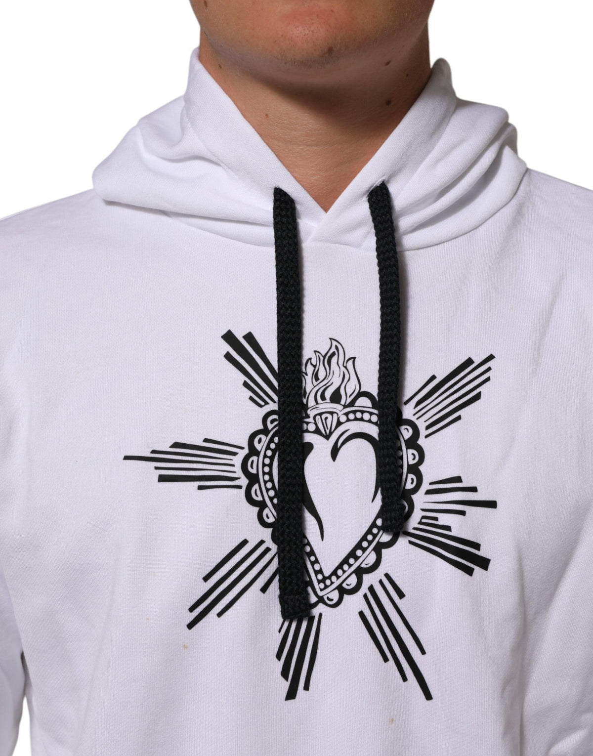 Dolce & Gabbana White Sacred Heart Hooded Sweatshirt Sweater