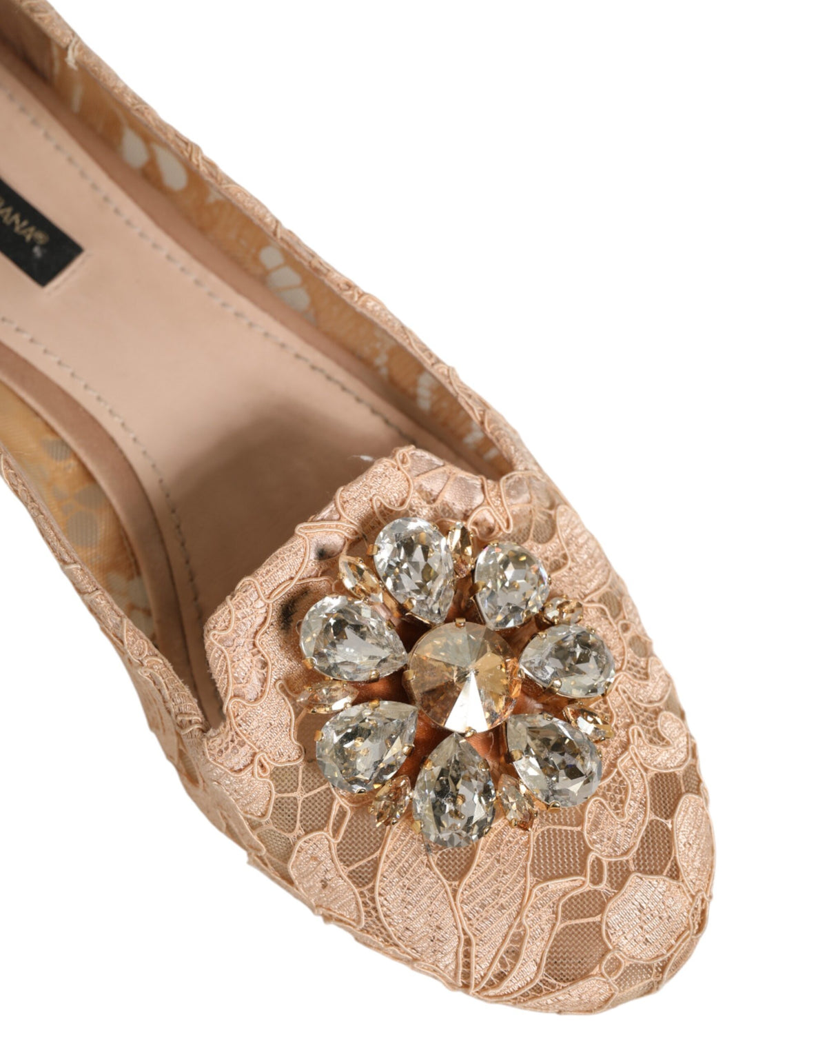 Dolce & Gabbana Beige Taormina Lace Crystals Flats Shoes