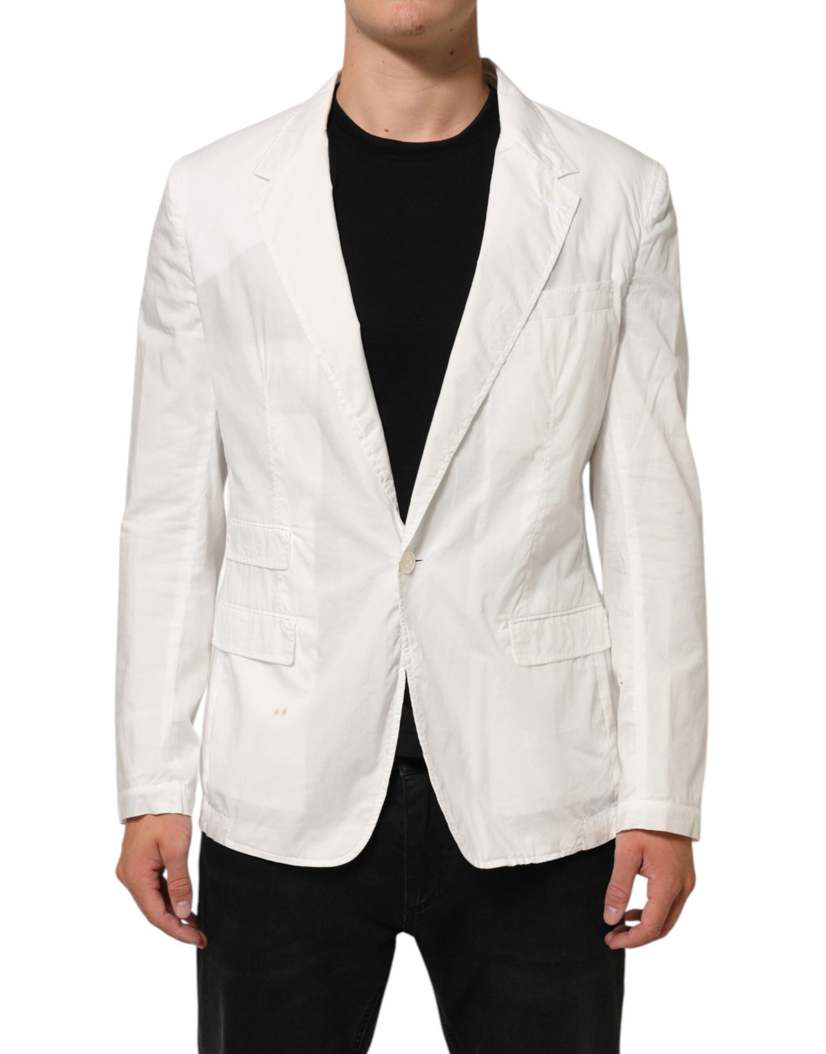 Dolce & Gabbana White Cotton 1 Button Men Suit Blazer
