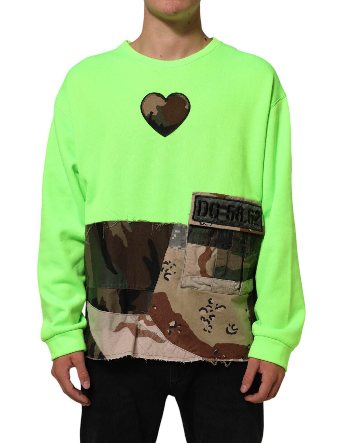 Dolce & Gabbana Green Patchwork Men Sweatshirt Sweater