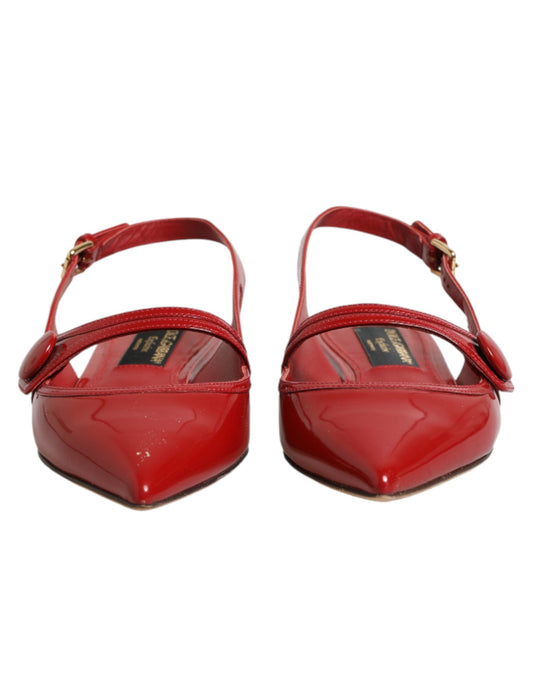 Red Leather Slingback Flats Sandals Shoes