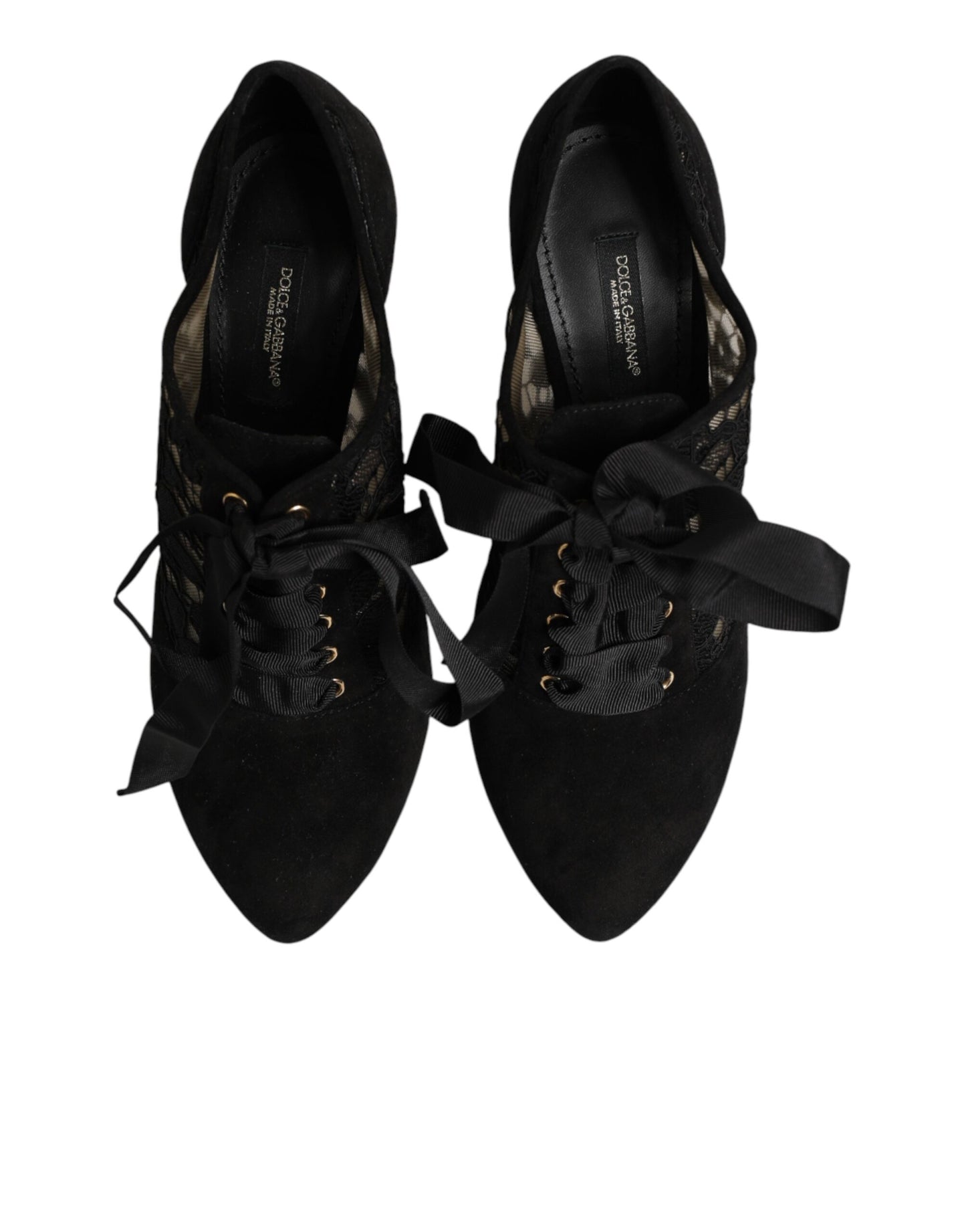Black Floral High Heels LACE-UPS Pumps Shoes