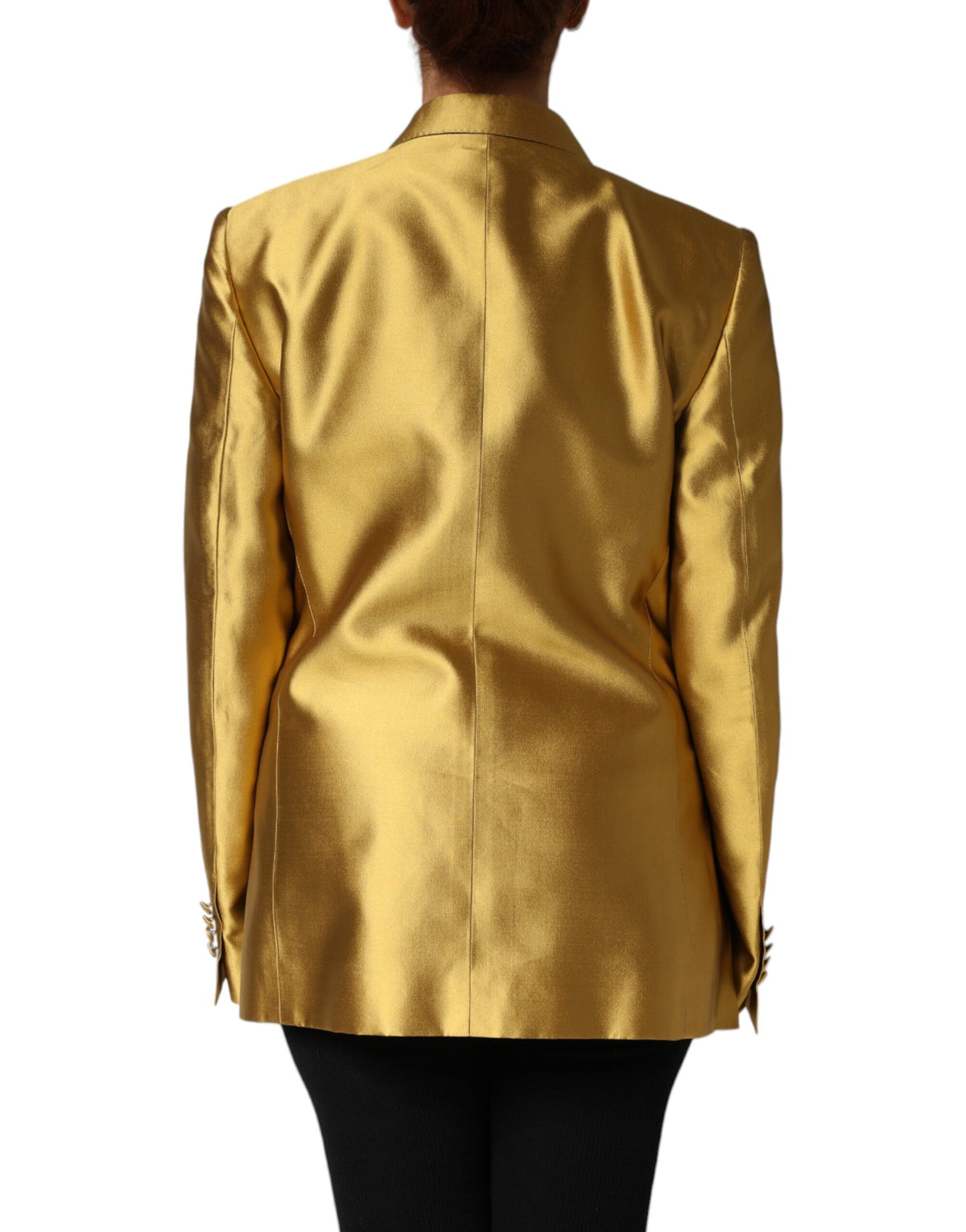 Dolce & Gabbana Gold Satin Long Sleeves Blazer Coat Jacket