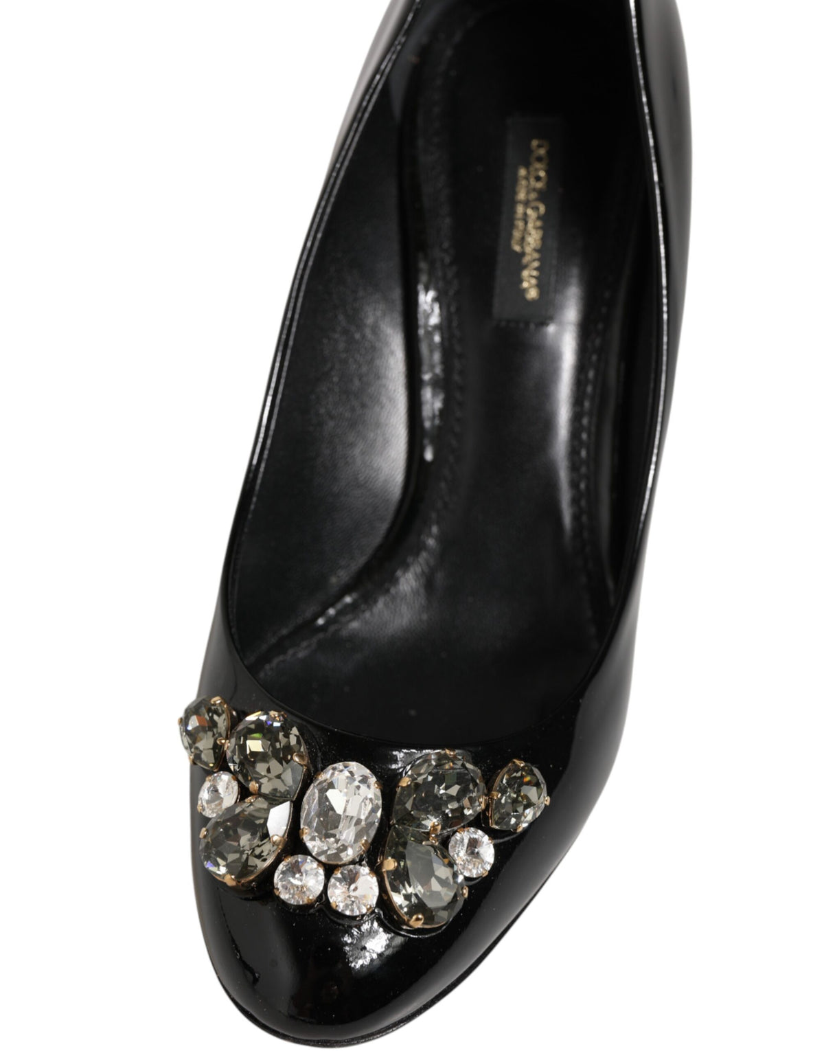Dolce & Gabbana Black Leather Crystals Heels Pumps Shoes