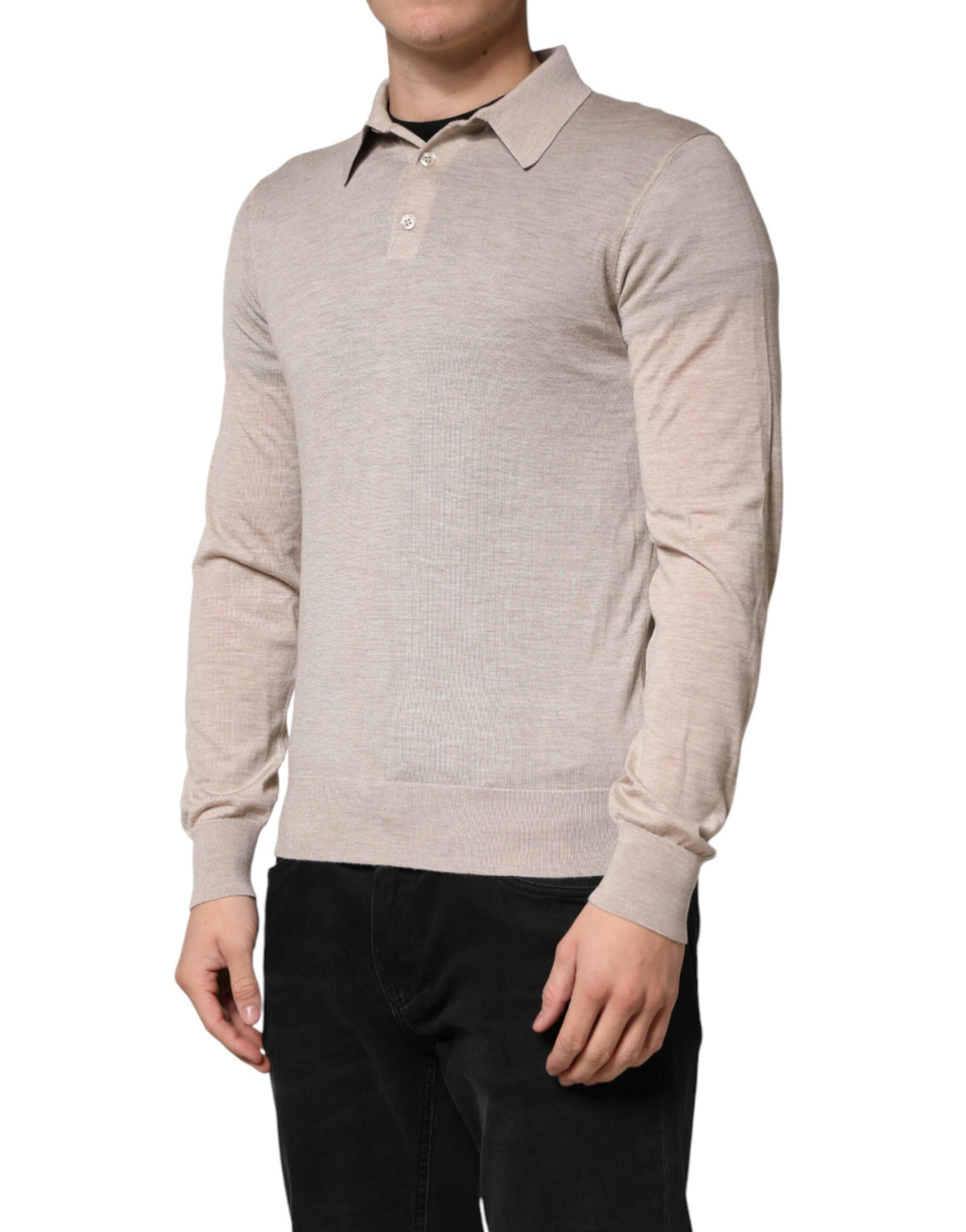 Dolce & Gabbana Beige Cashmere Collared PoloPullover  Sweater