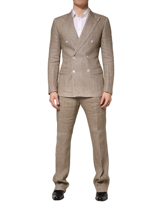 Dolce & Gabbana Beige Linen Double Breasted 2 Piece Men Suit