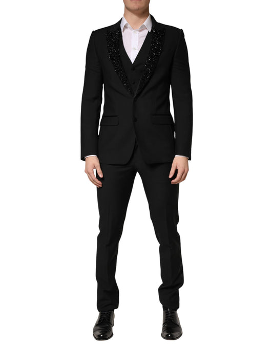 Dolce & Gabbana Dark Gray Wool Single Breasted 3 Piece Men Suit