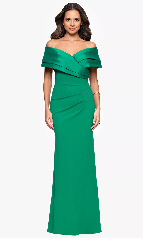 Petite Yasmeen Long Off-The-Shoulder Scuba Crepe Gown