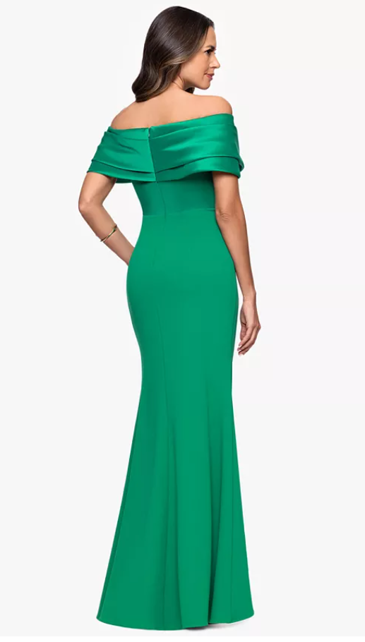 Petite Yasmeen Long Off-The-Shoulder Scuba Crepe Gown