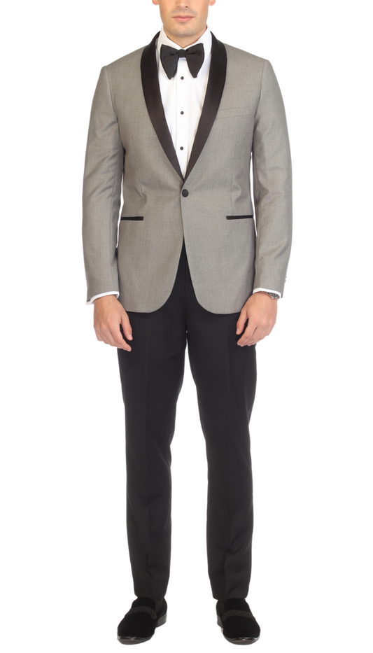 Ferrecci Men's Reno Grey and Black Slim Fit Shawl Lapel 2 Piece Tuxedo Suit Set