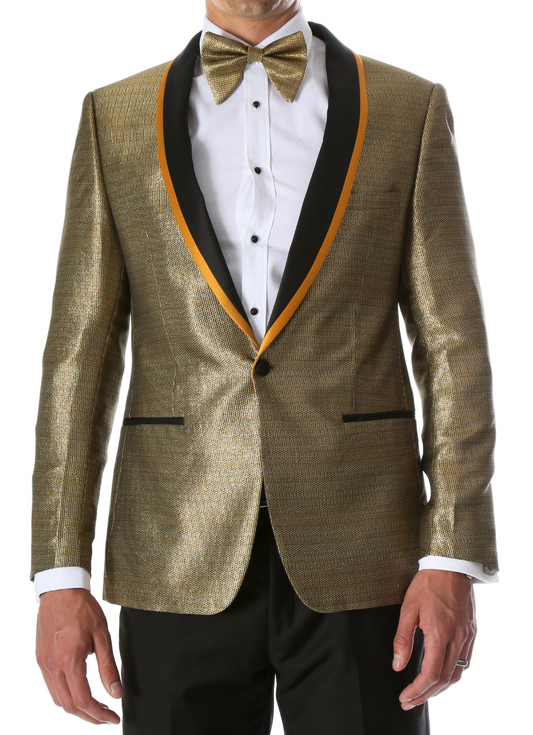 Men's Webber Black & Gold Modern Fit Shawl Collar Tuxedo Blazer - Young Man’s Prom Wear