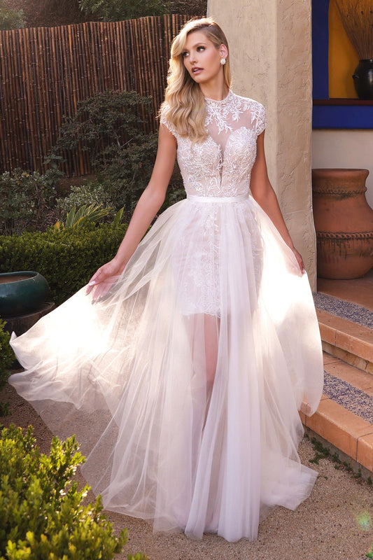 Evangeline Two-Way Lace Bridal Gown with Detachable Tulle Overskirt